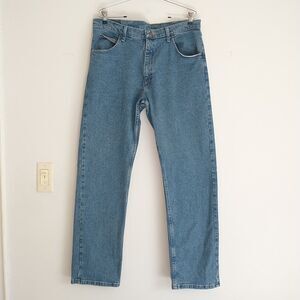 Vtg Wrangler Jeans Men 34x32 Fits 34x31 Blue Medium Wash StraightLeg T102 Cowboy
